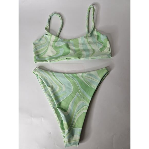 Skatie Other - Skatie Green and White Swirl Bikini Set